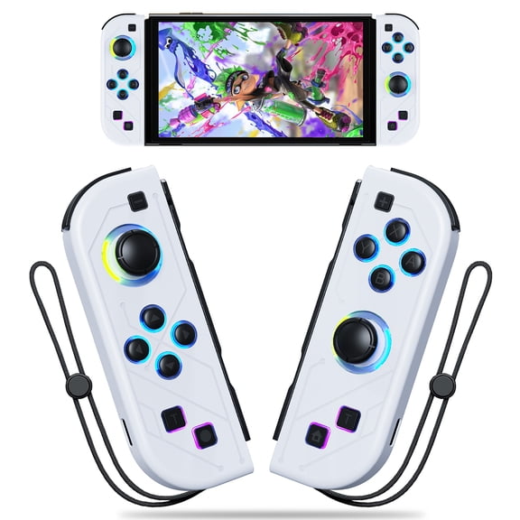Gamrombo Joypad with Colorful LED Light for Nintendo Switch, 7-color Wireless L/R Controller Joystick Supports Motion Control & One Key Reset - White