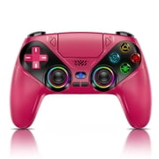 Gamrombo LED Wireless Controller for P5, Seven Light Colors Compatible with P5 Pro/Slim/PC, Dual Vibration, 3.5mm Audio Jack,Macro/Turbo Function, 6-Axis Motion Contro Gamepad with SpeakerRed