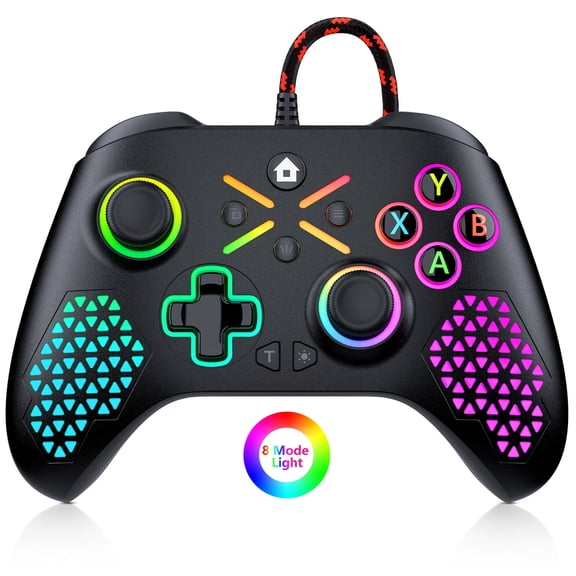 Gamrombo Wired Controller for RGB Xbox Controller,Xbox One Series X|S,Consoles,Steam PC Windows 10/11,Dual Vib-ration/Turbo/Programmable, LED,3.5mm Audio Jack (Black)