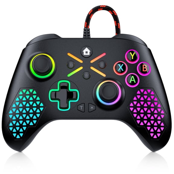 Gamrombo Wired Controller for RGB Xbox Controller,Xbox One Series X|S,Consoles,Steam PC Windows 10/11,Dual Vib-ration/Turbo/Programmable, LED,3.5mm Audio Jack (Black)