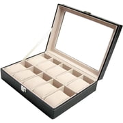 Gamvdout 10 Slots Retro PU Watch Box Case Organizer Display for Men Women Brilliant PU Box with Soft Leather Pillows