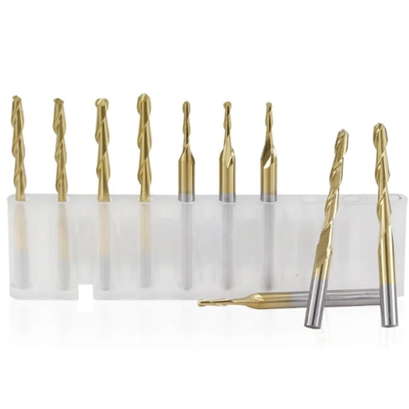 Gamvdout 10pcs Ball Nose End Mill 3.175mm Shank TiN Coated CNC Router Bit 2 Flute Carbide Milling Cutter Woodworking Tool
