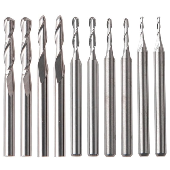Gamvdout 10pcs Ball Nose Spiral Milling Cutter 2-Flutes Engraving Machine Tool Carbide Ball Nose End Mill CNC Engraving Router Bit Solide Carbide Hotselling