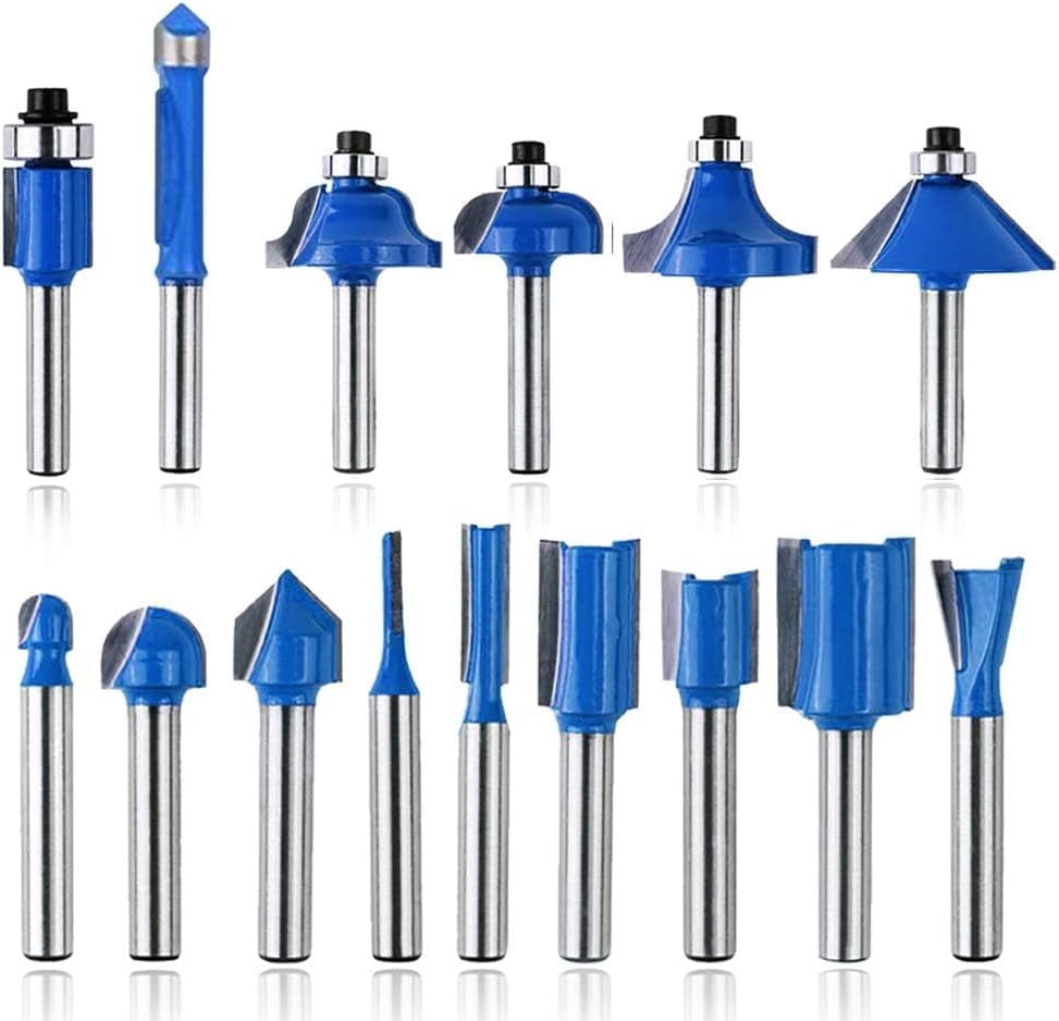 Gamvdout 15pcs Router Bits, 1/4" Shank Tungsten Carbide Corner Edge Tool, Groove Drill Bit for Chipboard, Woodworking, Wood Milling Cutter DIY Tools Kit