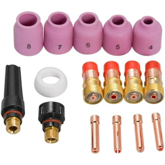 Gamvdout 16pcs Welding Torch Stubby Gas Lens Kit Cup Collet Body Nozzle for WP 17/18/26 Series Welding Machine Accessories tig welding accessories