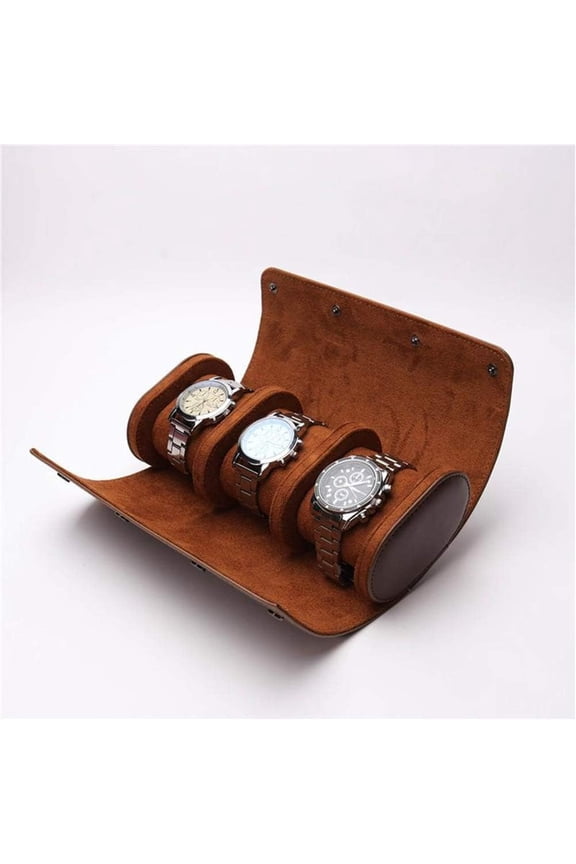1Pc 3 Slots Portable Watch Box Round Watch Organizer Elastic PU Watch Case Leather 3-Digit Watch Storage Box