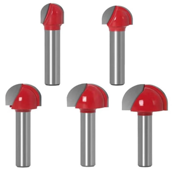 Gamvdout 5 Pack 8mm Shank Ball Nose End Mill Wood Router Bit Set Round Cove CNC Milling Cutter Radius Core Box Solid Carbide Woodworking Tools