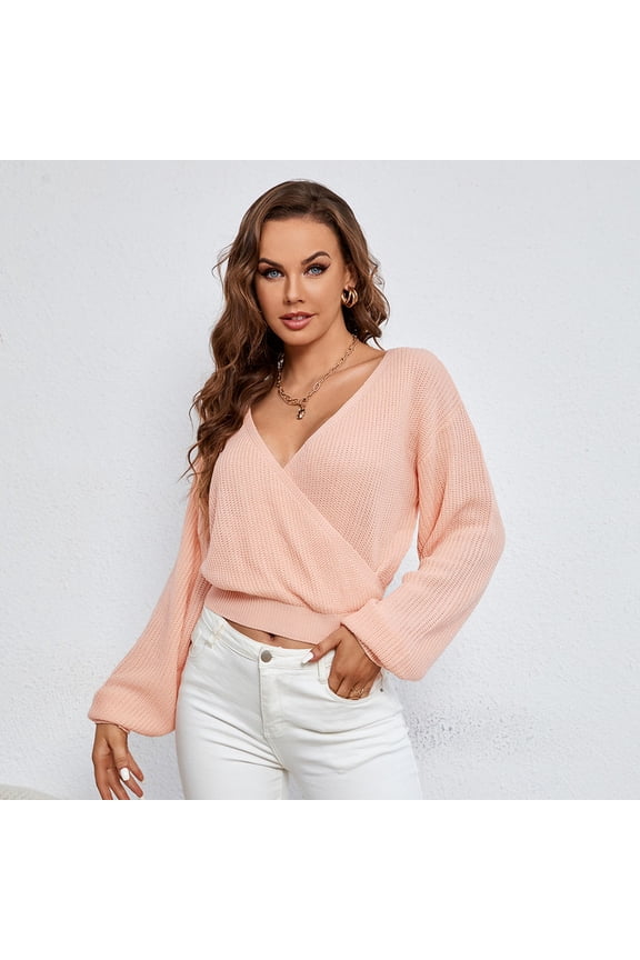 Adult Women's Sexy V-neck Loose Casual Long Sleeved Pullover Jacket