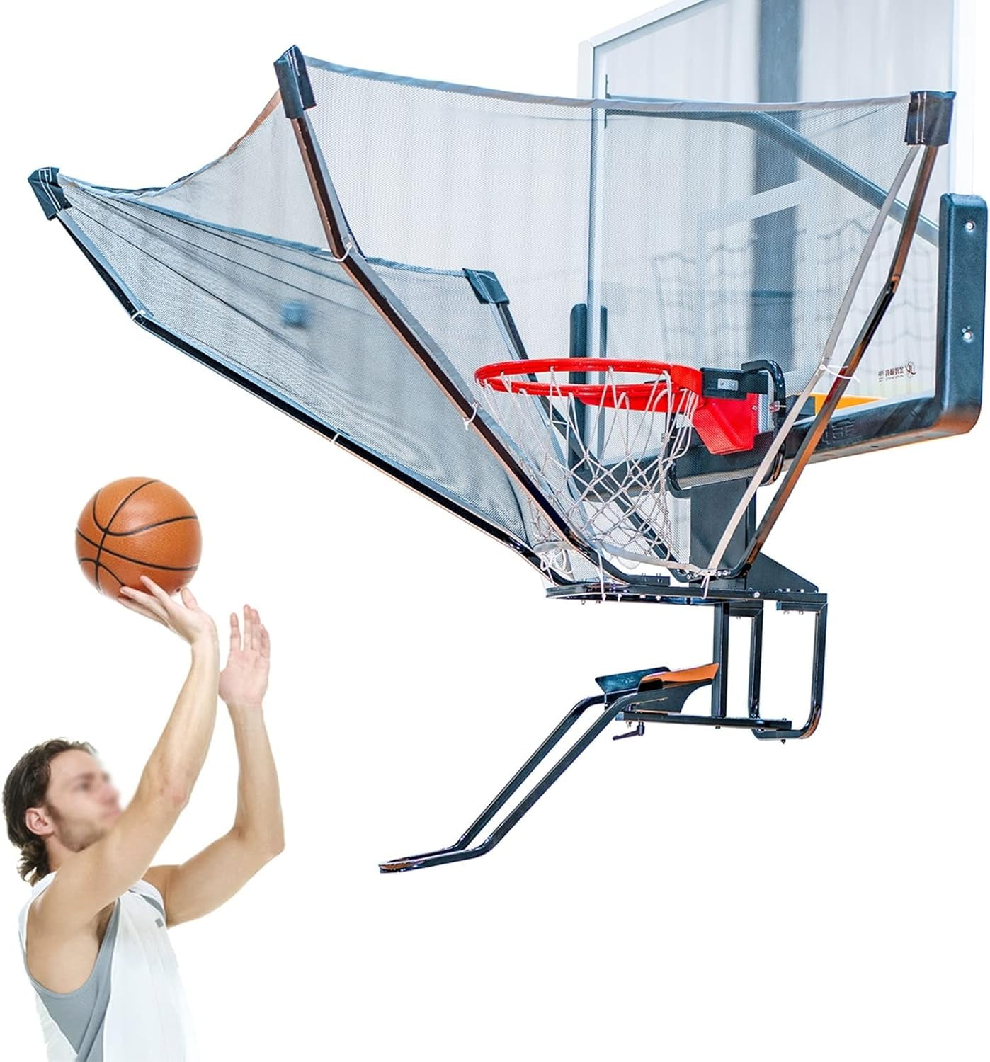 Gamvdout Basketball Hoop Returner Basketball Shot Return Apparatus Basketball Shot Returner Black Portable Basketball Return  Outdoor Indoor Basketball Returns & Guard Net Set  Rotatable Basketball R