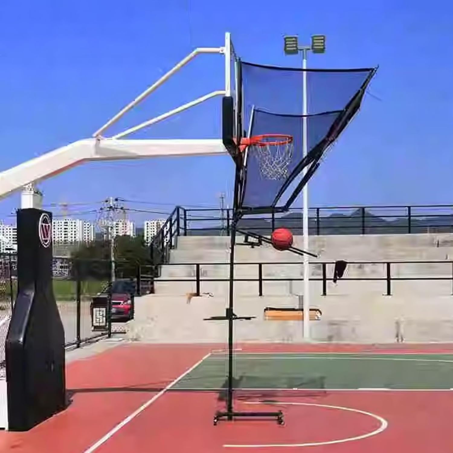 Gamvdout Basketball Shot Return Apparatus Rolling Basketball Return Net  Floor Standing Backboard Rebounder Attachment for Traditional Pole/Wall Mounted Hoops  Height Adjustable Shooting Racks