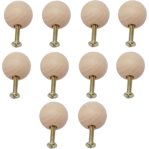Gamvdout Cabinet Pulls 10Pcs Solid Wood Ball Wooden Handle Wooden Single Hole Drawer Wooden Beads Chinese Style Furniture Log Cabinet Door Unpainted Handle 40Mm