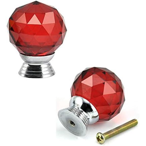 Gamvdout Crystal Drawer Knobs Dresser Knobs 30mm 2PCS Red Clear Ball Crystal Glass Diamond Shape Cabinet Knob Drawer Pull Handle Kitchen DIY Home Decorative