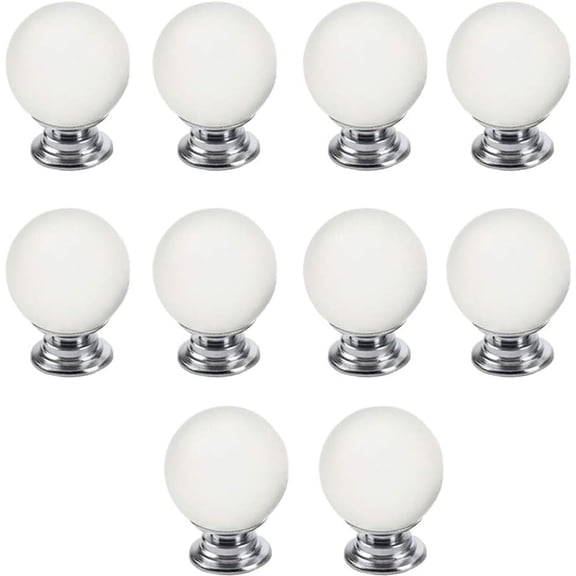 Gamvdout Crystal Drawer Knobs Dresser Knobs 30mm Matte White Crystal Drawer Pulls Handle Glass Cabinet Knobs Single Hole Ball Shaped Drawer Pulls Handle for Home Cupboard Handle with Screw 10PCS