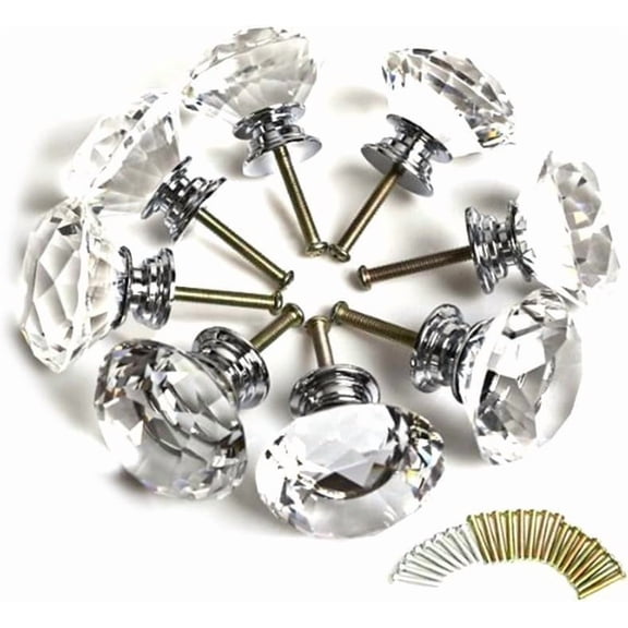 Gamvdout Crystal Drawer Knobs Dresser Knobs 8pcs 40mm Diamond Crystal Glass Door Knob Kitchen Cupboard Cabinet Wardrobe Drawer Pull Handle