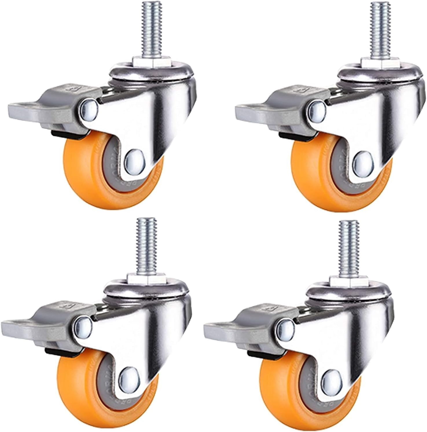 Gamvdout Furniture Casters with Brake 360 Degree Rotating Threaded Stem Caster Wheel M6 x 15mm for Office Chair Screws Mute I