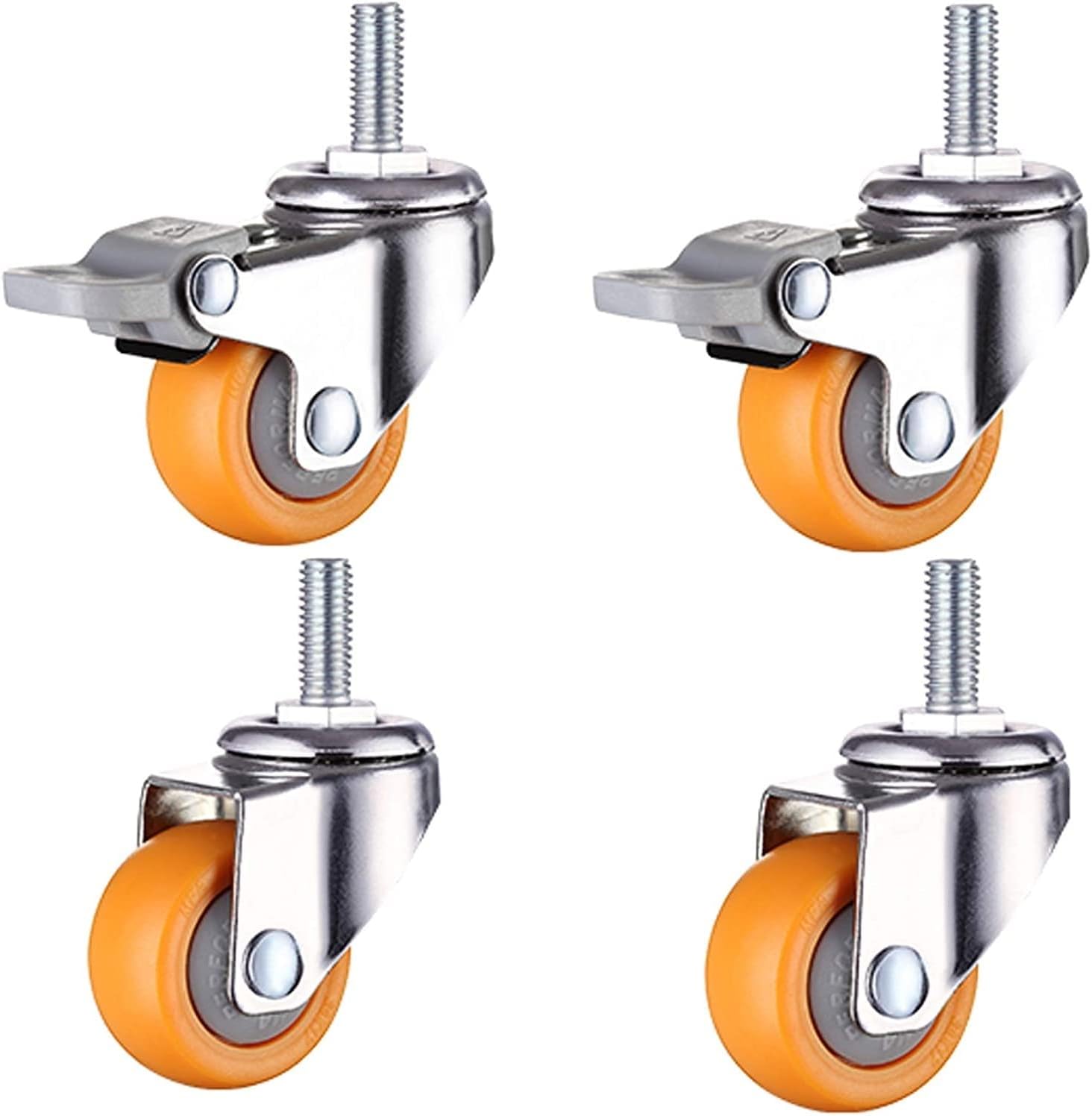 Gamvdout Furniture Casters with Brake 360 Degree Rotating Threaded Stem Caster Wheel M8/M10 for Office Chair Screws Mute I