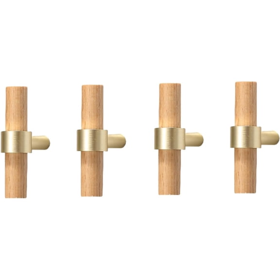 Gamvdout Furniture Handles 4Pcs Beech Copper Brushed Solid Wood Handle Cabinet Door Log Wardrobe Drawer Chinese Style Wooden Door Handle 224Mm
