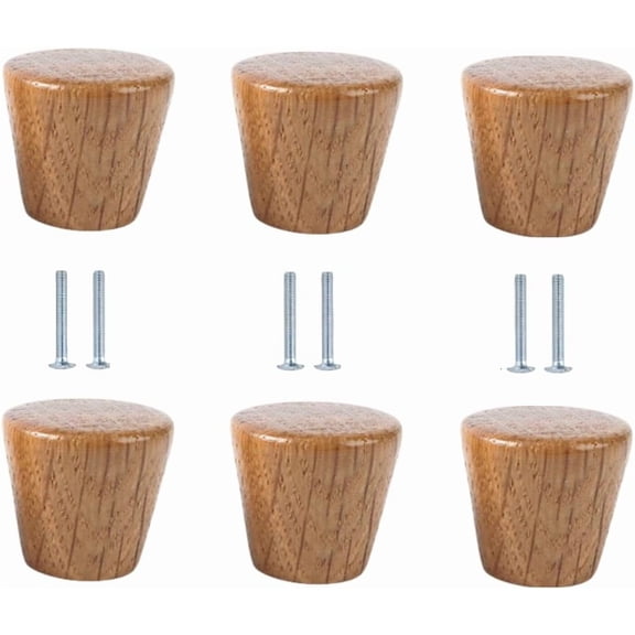 Gamvdout Furniture Knobs 6Pcs Solid Wood Single Hole Beech Wood Handle Wardrobe Drawer Door Log Walnut Wood Handle 24Mm*28Mm Oak