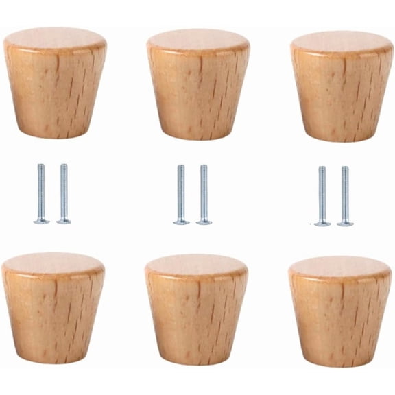 Gamvdout Furniture Knobs 6Pcs Solid Wood Single Hole Beech Wood Handle Wardrobe Drawer Door Log Walnut Wood Handle 24Mm*28Mm Oak