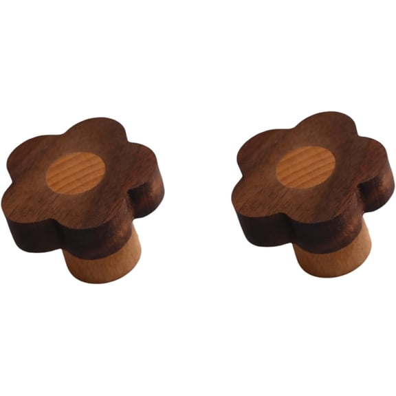 Gamvdout Kids Room Wooden Handles 2Pcs Cabinet Door Handle Wardrobe Drawer Flower Shape Solid Wood Wardrobe Handle Small Gourd Walnut