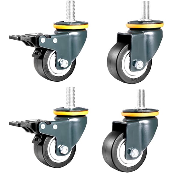 Gamvdout Plate Casters 16 inches/50mm Thread casters M10 Furniture wheels with brake swivel silent Dust proof PU 160kg for office chair table trolley baby cot 4 pcs