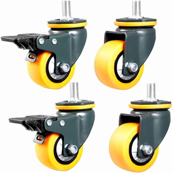 Gamvdout Plate Casters 16 inches/50mm Thread casters M10 Furniture wheels with brake swivel silent Dust proof PU 160kg for office chair table trolley baby cot 4 pcs