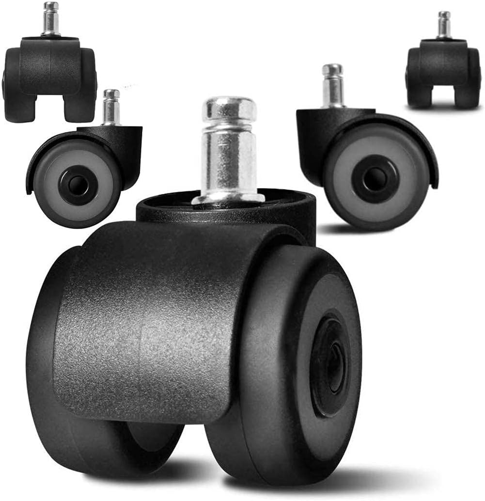 Gamvdout Plate Casters 2inch Office Chair Caster Replacement TPR Wheels Safe Universal Standard Stem 11x22mm Set of 5 Quadruple Ball Bearing Design 660lbs Protect Hardwood Floors Upgrade Double Whee