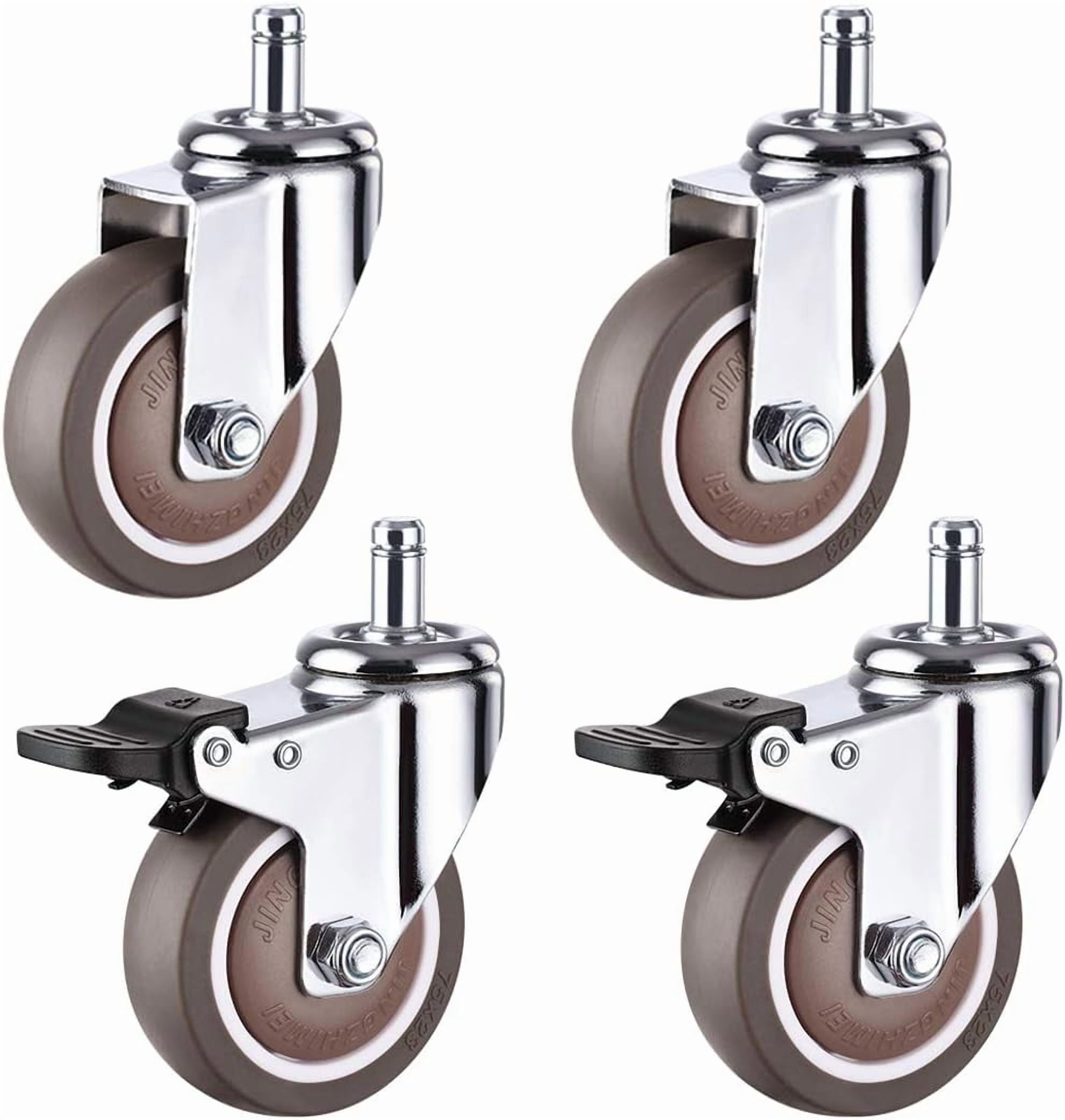 Gamvdout Plate Casters 4X Office Chair Moving Caster Wheels Trolley Furniture Replacement Castors Wheels Heavy Duty Castor Wheels 360° Swivel Rubber Caster Wheels Standard Stem Caster (Brake+universa