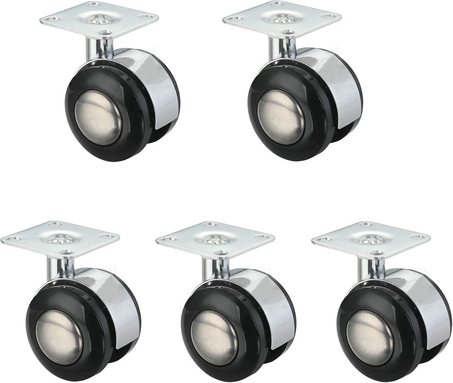 Gamvdout Plate Casters 5X Office Chair Swivel Caster Wheel Swivel Chair Castor Metal Top Plate Casters Wheels Trolleys Plastic Wheel Replacement Castor Wheels for Small Sofa Furniture for Hard Floors