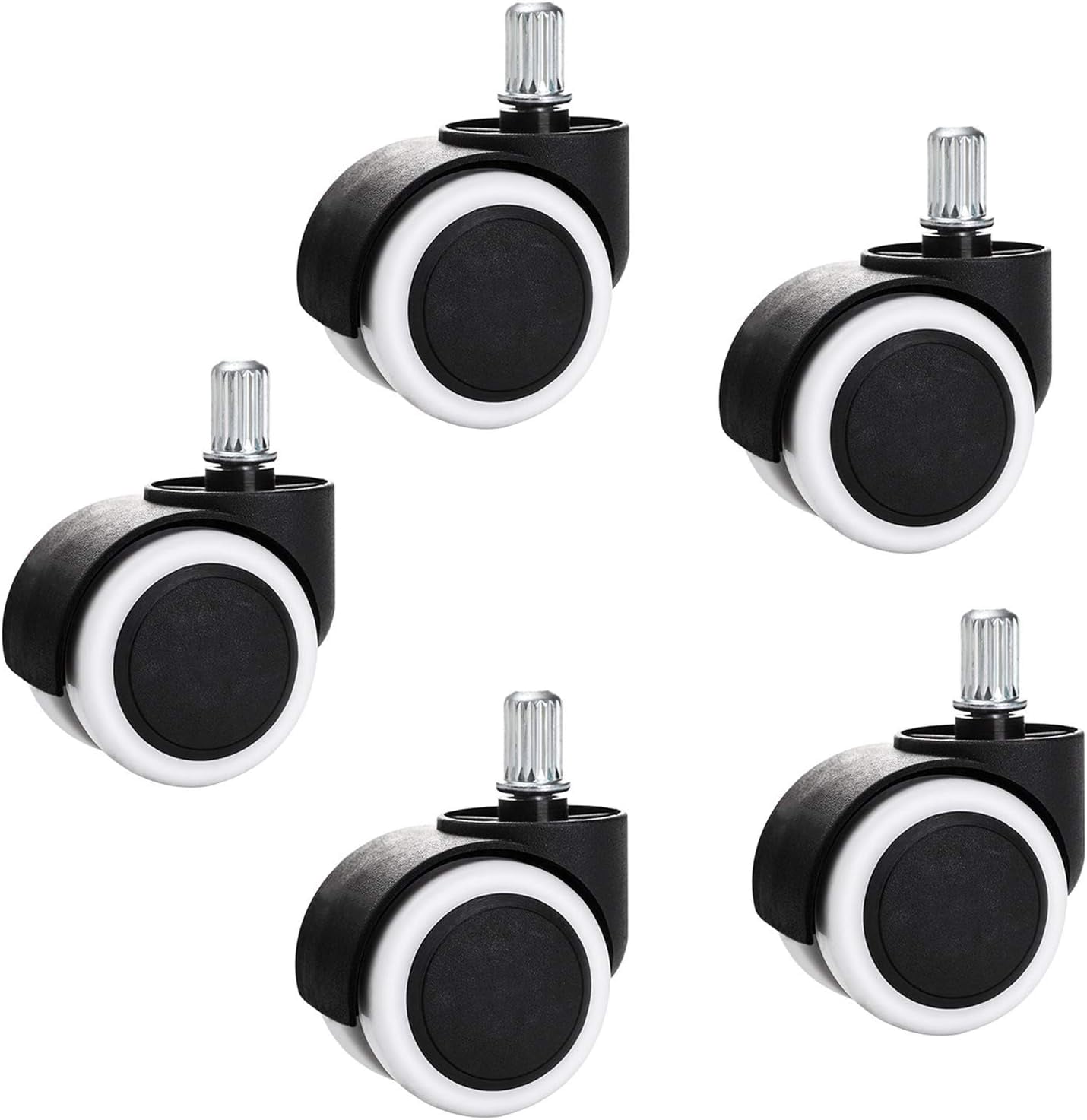 Gamvdout Plate Casters Floor Protecting Office Chair Casters 48 mm Castor Wheels PU Twin Wheel Computer Chair Swivel Caster Wheels with Standard Stem 11x17mm Set of 5