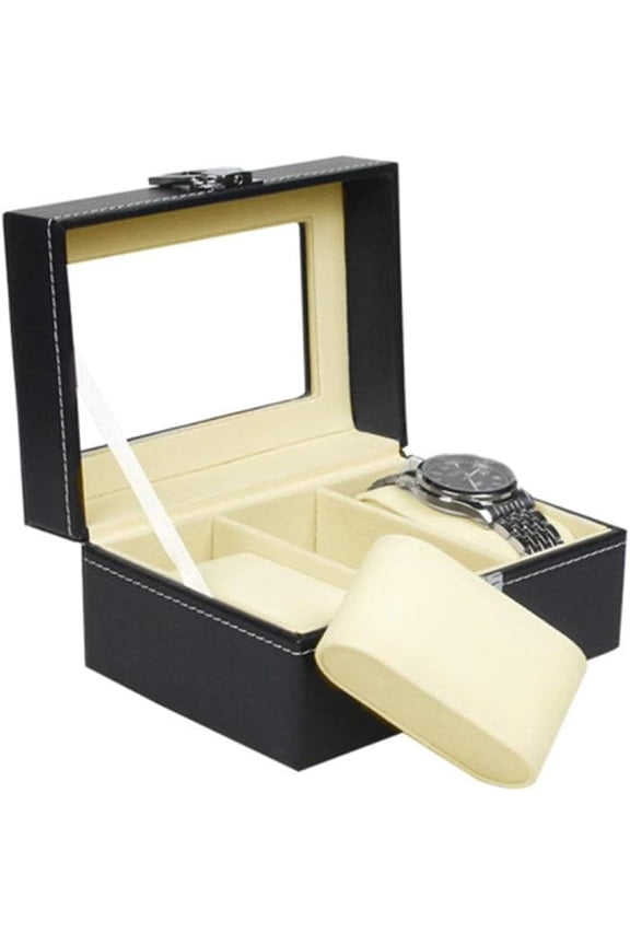 Watch Box Large 3 Grids Mens Black PU Leather Display Case Organizer Box Storage Case with Lock