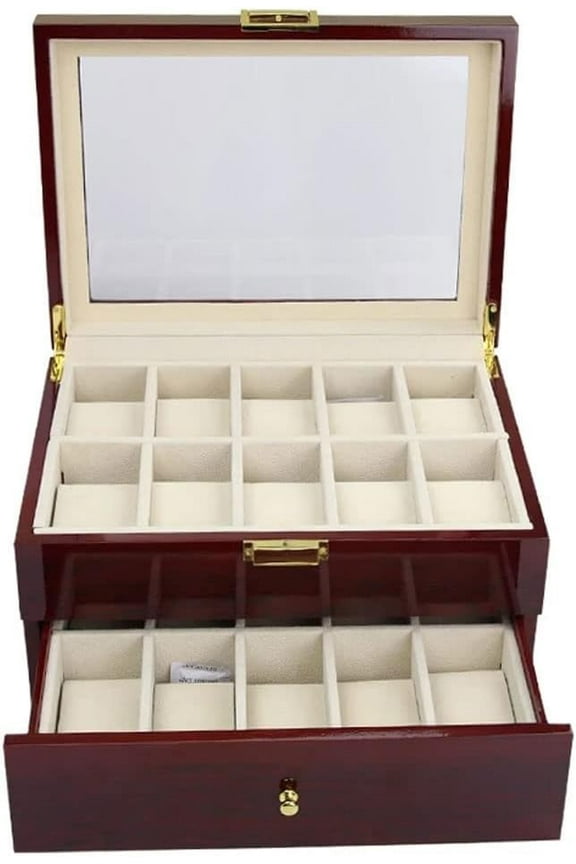 Wooden Case Finish Watch Storage Box Display Cabinet With Glass Transparent Top Can Accommodate