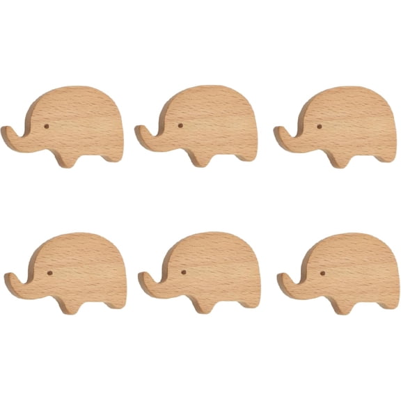 Gamvdout Wooden Drawer Knobs 6Pcs Elephant Lion Children'S Wooden Handle Cabinet Door Drawer Wooden Handle Furniture Single Hole Handle Hippo
