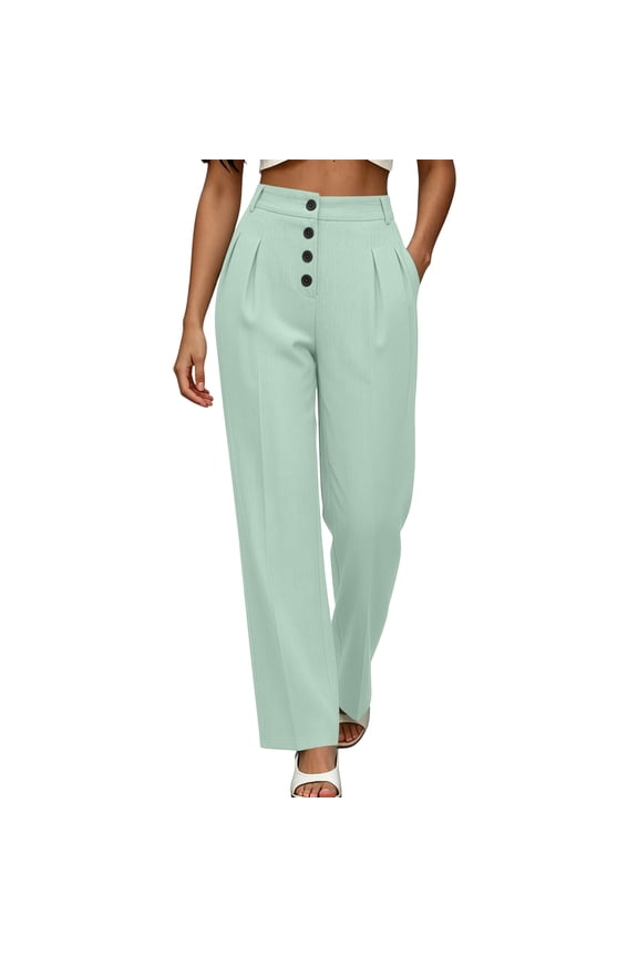 Gamviast Casual Wide Leg Pants for Women High Waisted Elastic Waist Trousers with Button Detail Loose Fit Comfy Summer Beach Lounge Bottoms Everyday Wear Mint Green S