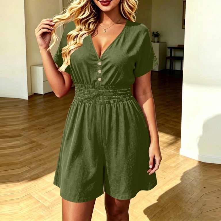 Gamviast formal Jumpsuit for Women One-Shoulder Satin Silk Wide Leg Romper Elegant Dressy Wedding Guest Outfit Sleeveless Party Jumpsuits for Women Evening Wear Army Green S