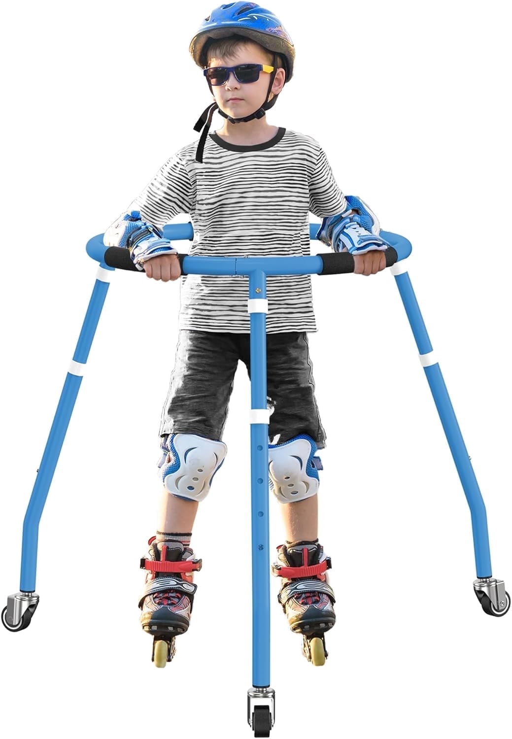 GanFindX Adjustable Skater Aid for Kids, Toddler Roller Skate Trainer with 3 Silent Wheels, Metal Frame, Height 70-85cm, Outdoor Skating Walker,Blue