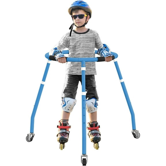 GanFindX Adjustable Skater Aid for Kids, Toddler Roller Skate Trainer with 3 Silent Wheels, Metal Frame, Height 70-85cm, Outdoor Skating Walker,Blue