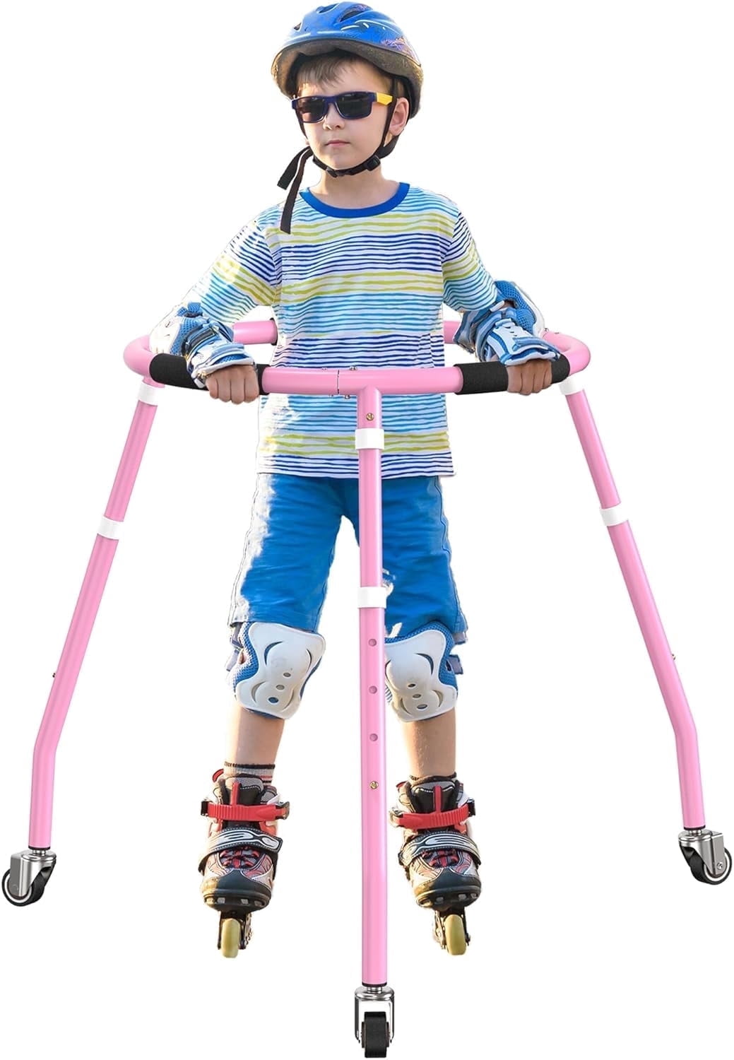 GanFindX Adjustable Skater Aid for Kids, Toddler Roller Skate Trainer with 3 Silent Wheels, Metal Frame, Height 70-85cm, Outdoor Skating Walker,Pink