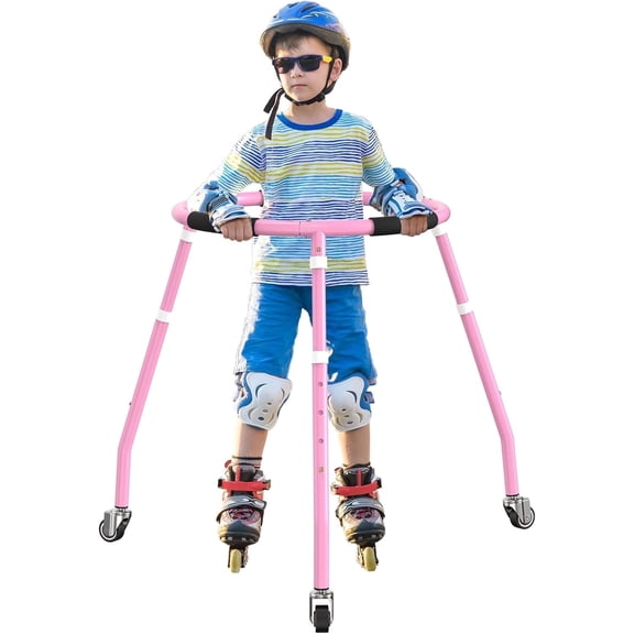 GanFindX Adjustable Skater Aid for Kids, Toddler Roller Skate Trainer with 3 Silent Wheels, Metal Frame, Height 70-85cm, Outdoor Skating Walker,Pink