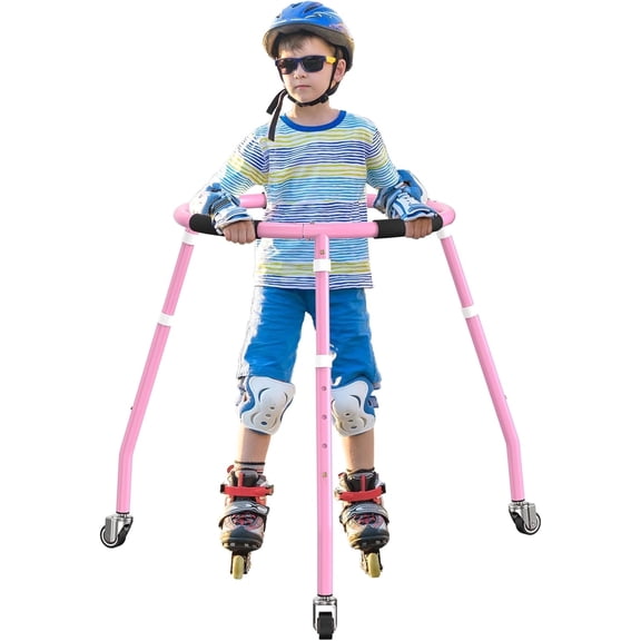 GanFindX Adjustable Skater Aid for Kids, Toddler Roller Skate Trainer with 3 Silent Wheels, Metal Frame, Height 70-85cm, Outdoor Skating Walker,Pink