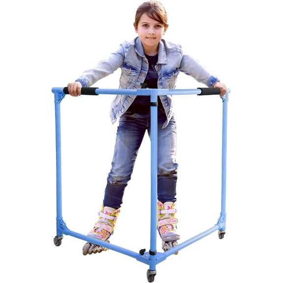GanFindX Folding Kids Roller Skate Trainer, Adjustable Skater Aid Training Walker for Toddler Children, 30 Inch Height, Blue