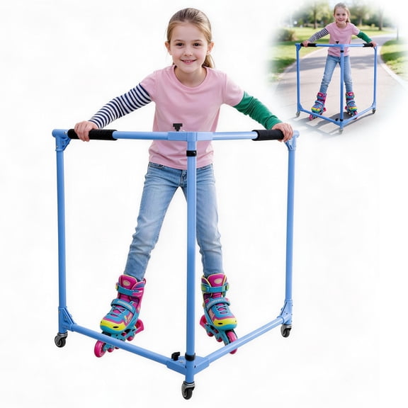 GanFindX Folding Kids Roller Skate Trainer, Adjustable Skater Aid Training Walker for Toddler Children, 36 Inch Height, Blue