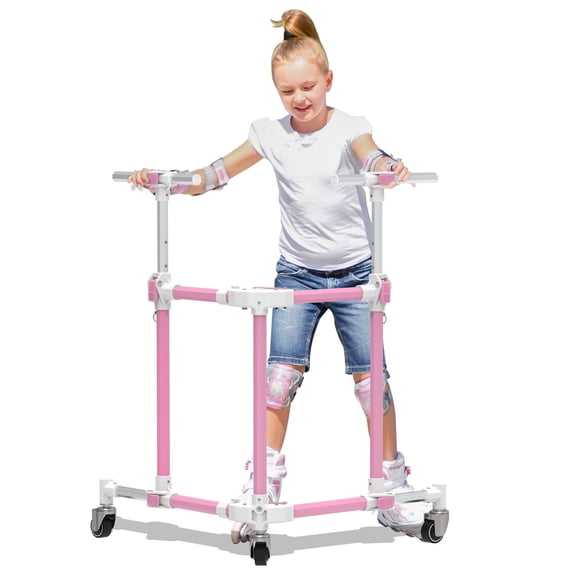 GanFindX Folding Skater Aid - Adjustable Height Aluminum Roller Skate Trainer for Kids and Toddlers, Perfect for Learning and Safety Pink