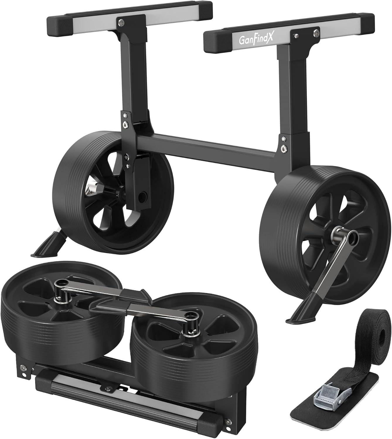 GanFindX Heavy-Duty Aluminum Kayak Cart, Foldable Canoe Trolley with Solid Wheels & Adjustable Bungee Straps, Lightweight Portable Kayak Dolly for Canoes, Paddle Boards & Small Boats