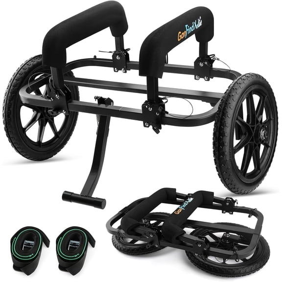 GanFindX Heavy Duty Kayak Cart with Solid Foam Wheels, Foldable Kayak Carrier with Upright Crossbar & Tie-Down Straps