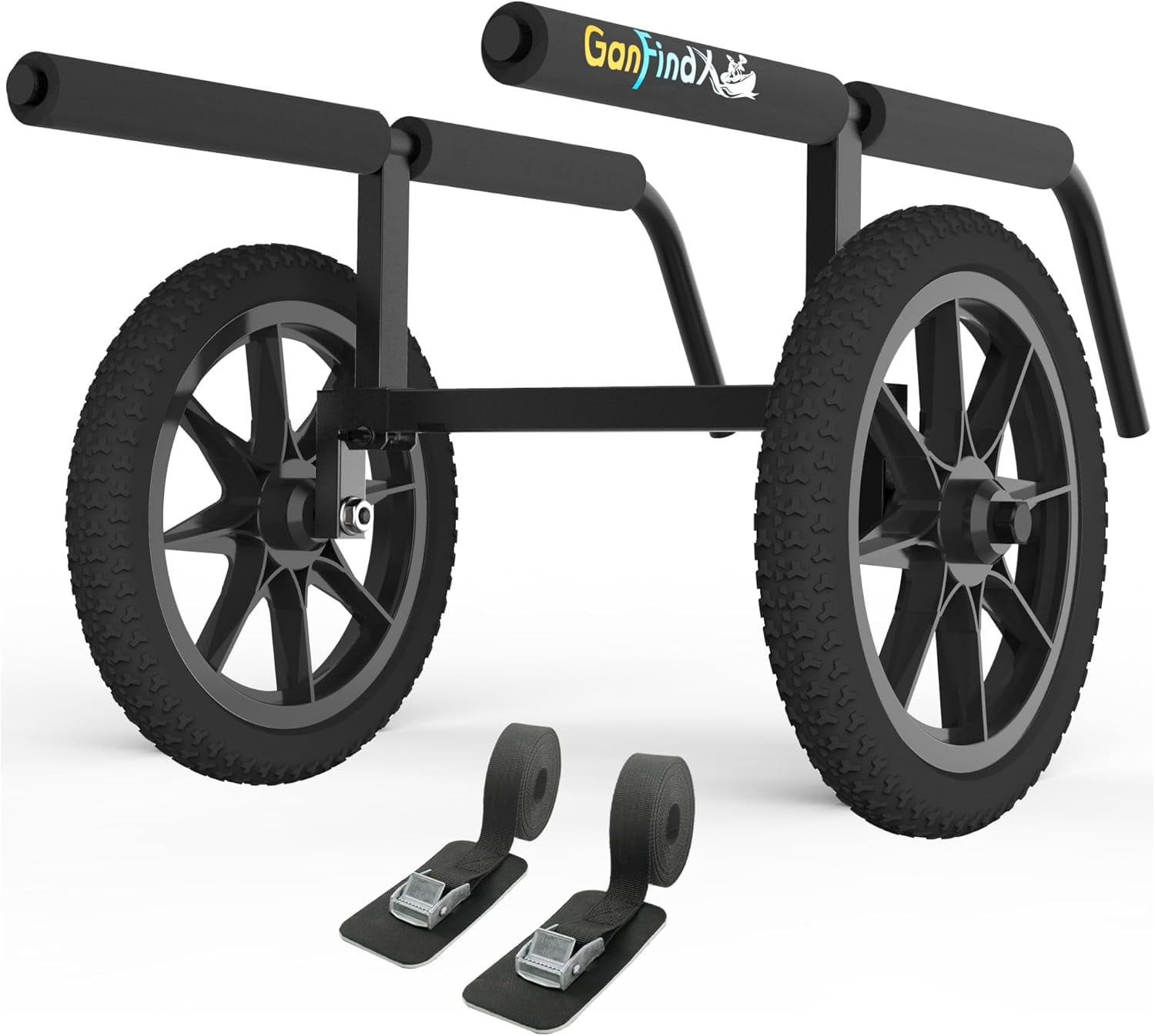 GanFindX Kayak Cart with Solid Foam Wheels, Detachable Canoe Trolley Carrier, Heavy Duty Kayak Dolly Transport with Upright Frame & Crossbar for All Terrain