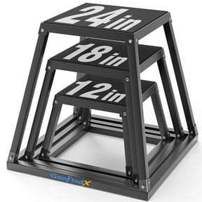 GanFindX Plyometric Jump Box Set - 12/18/24 Inch Stackable Steel Platform for Full-Body Functional Training, Anti-Slip Surface, 3 Height Levels