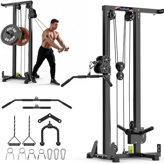 GanFindX Wall Mount Cable Station, 16 Dual Pulley Positions, 400 LBS, Fits 1"/2" Plates, Pre-Assembled Pulleys Full Body Trainer, 79H x30L x24W