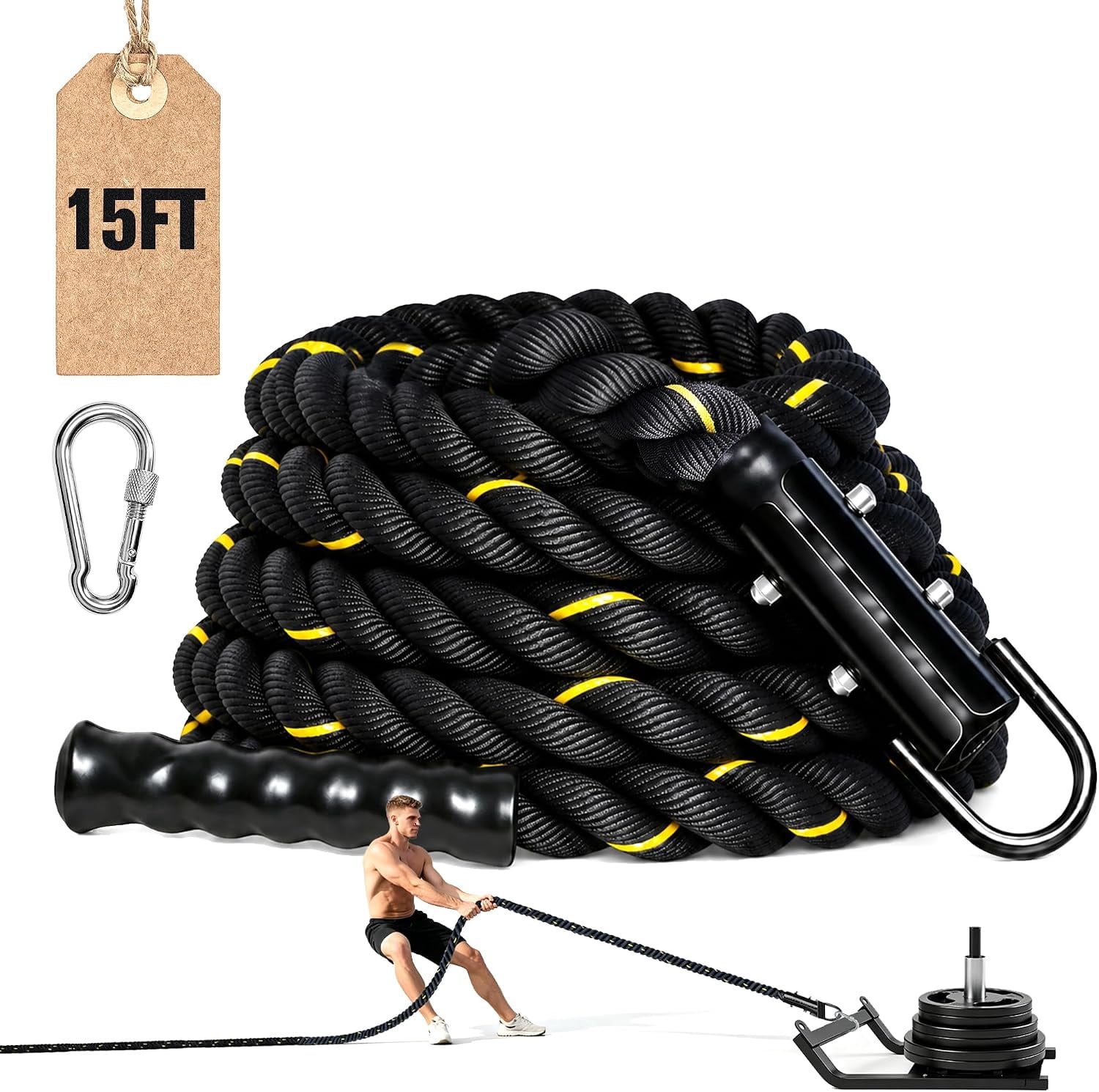 Gym Exercise Rope GanFindX Heavy‑Duty Weight Workout Sled Pulling Rope, 1.5 Inch Diameter ...