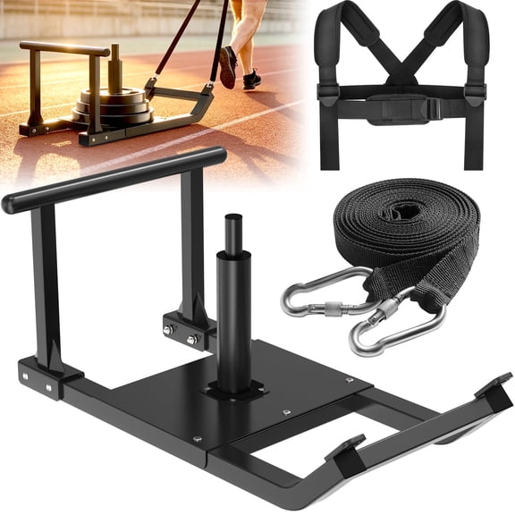 GanFindX Workout Sled, Weight Sled for Strength Training with Harness Strap, Fits 1" & 2" Weight Plates, 350 LBS Capacity, Speed & Power Training Equipment, Black